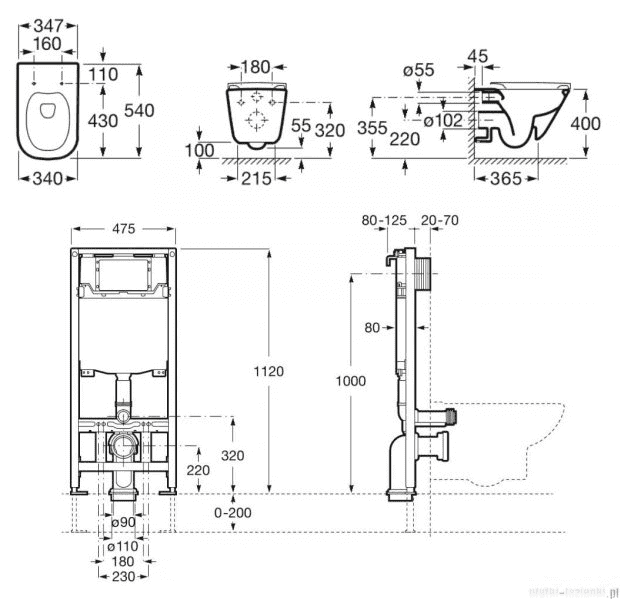 Roca zestaw podtynkowy Duplo One + muszla wisząca Gap Square Rimless+ deska wolnoopadająca slim A893104500
