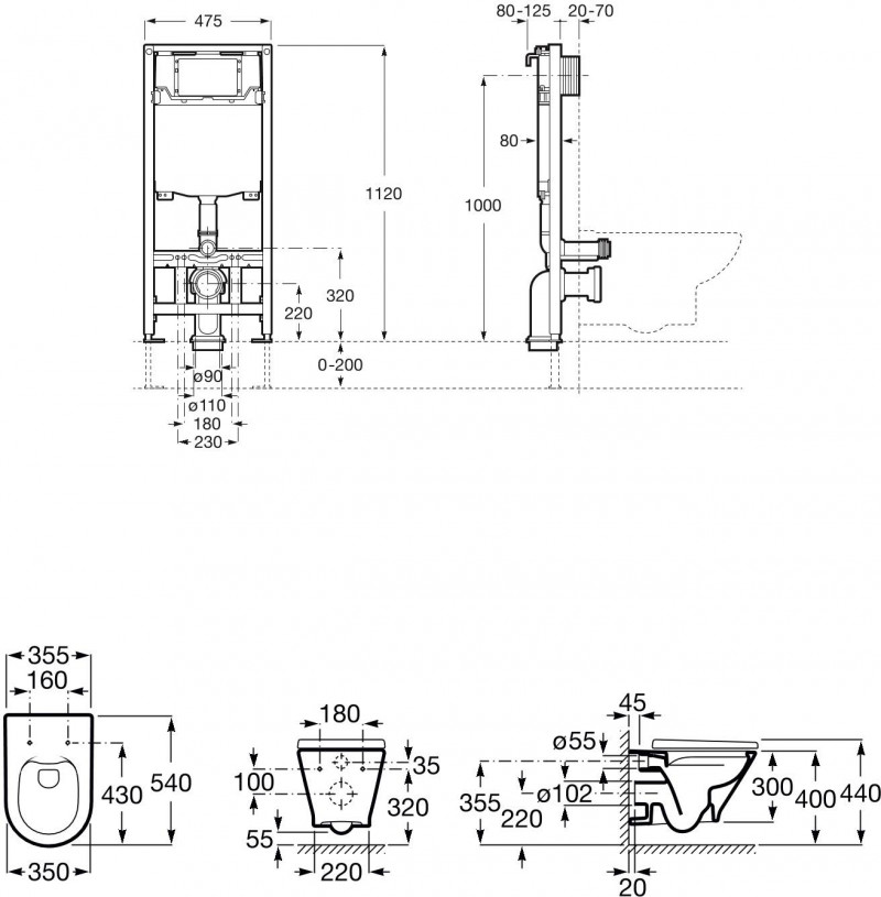 Roca zestaw podtynkowy Duplo One + muszla wisząca Gap Round Rimless + deska wolnoopadająca A893104470