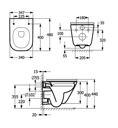 Roca Zestaw Gap Square Compacto Rimless muszla wisząca + deska wolnoopadająca slim A34H473000