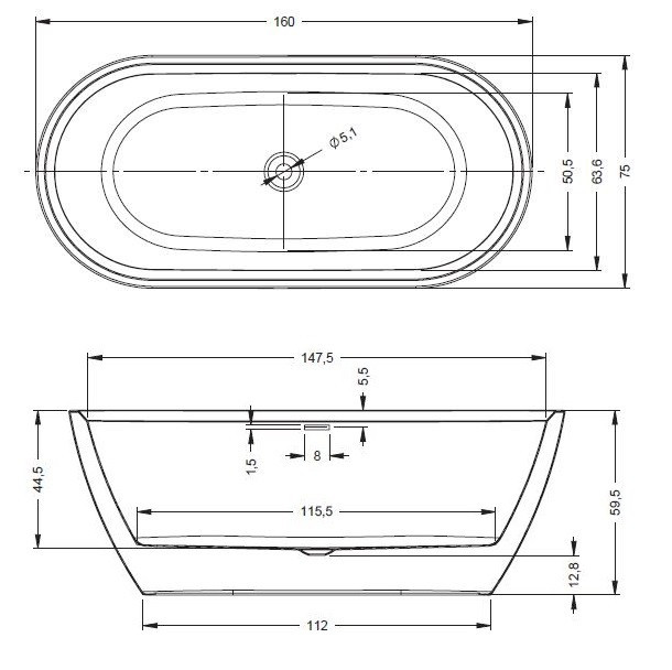Riho Inspire wanna wolnostojąca akrylowa 160x75 biały matowy BD10105