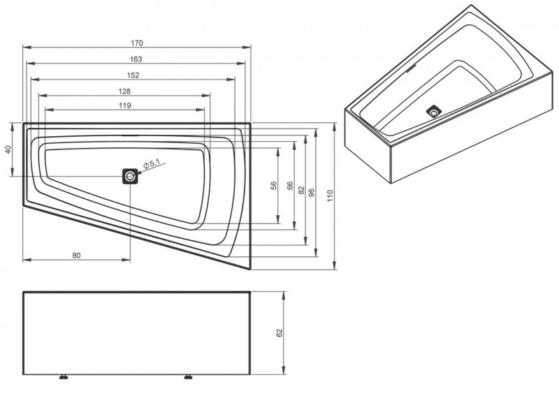 Riho Still Smart Plug&Play wanna asymetryczna lewa 170x110 ze zintegrowaną obudową biały BD16005