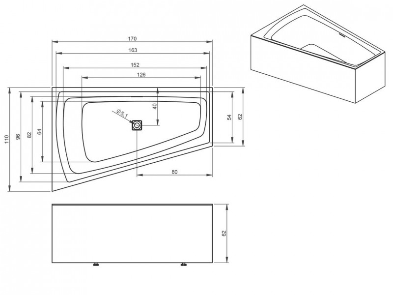 Riho Still Smart Plug&Play wanna asymetryczna prawa 170x110 ze zintegrowaną obudową biały BD15005