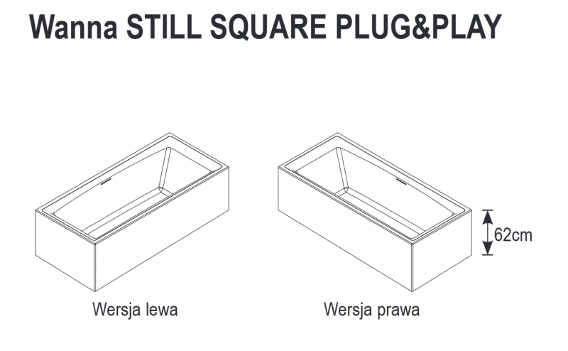 Riho Still Square Plug&Play wanna prostokątna lewa 170x75 ze zintegrowaną obudową biały BD14005