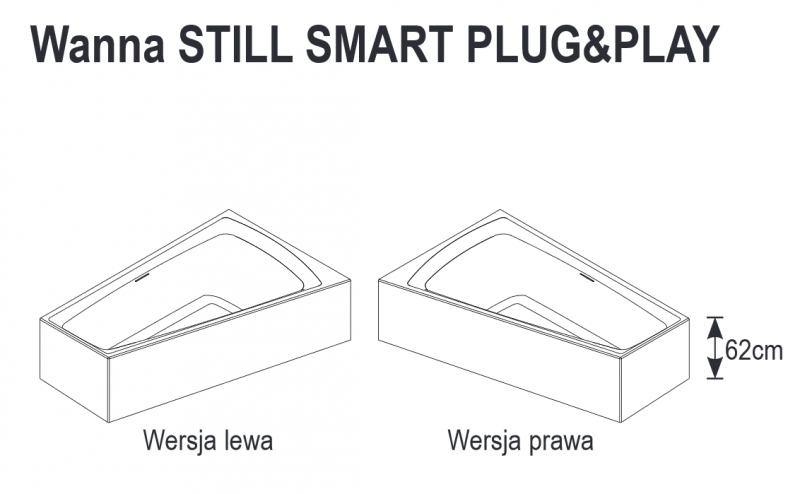 Riho Still Smart Plug&Play wanna asymetryczna prawa 170x110 ze zintegrowaną obudową biały BD15005
