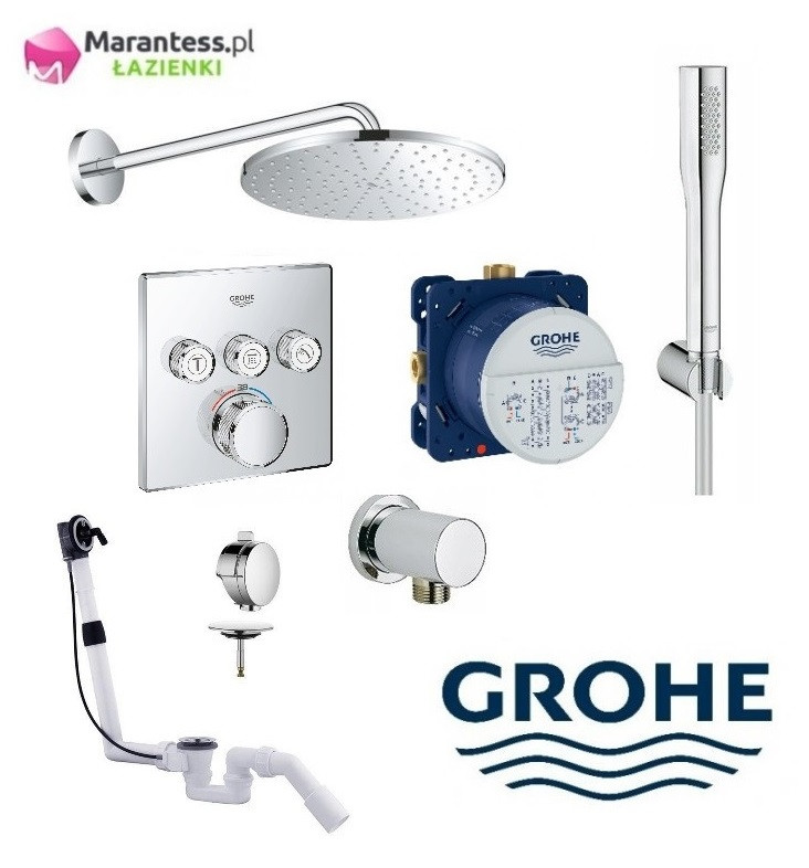 Grohe Smartcontrol + Euphoria + Rainshower 310 Mono zestaw podtynkowy termostatyczny z deszczownicą 31x31 i napełnianiem wanny kompletny 29126000WAN14