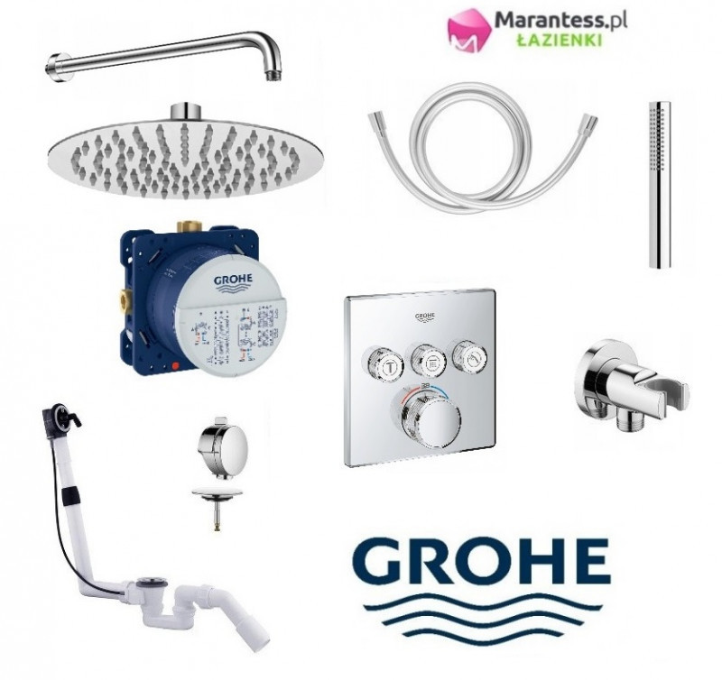 Grohe Grohtherm Smartcontrol zestaw podtynkowy termostatyczny z deszczownicą Hydroland 25x25 cm , słuchawką Micro RCR i napełnianiem przez przelew Rotexa Multi kompletny 29126000WAN11