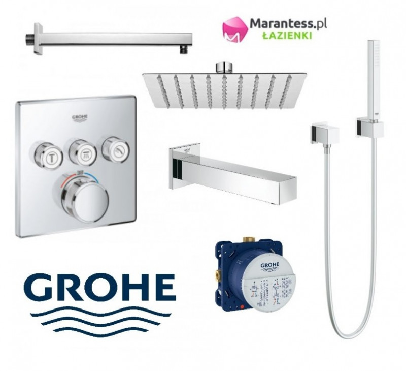Grohe Grohtherm Smartcontrol zestaw podtynkowy termostatyczny z deszczownicą Hydroland 25x25 cm , słuchawką Euphoria Cube i wylewką wannową kompletny 29126000WAN25