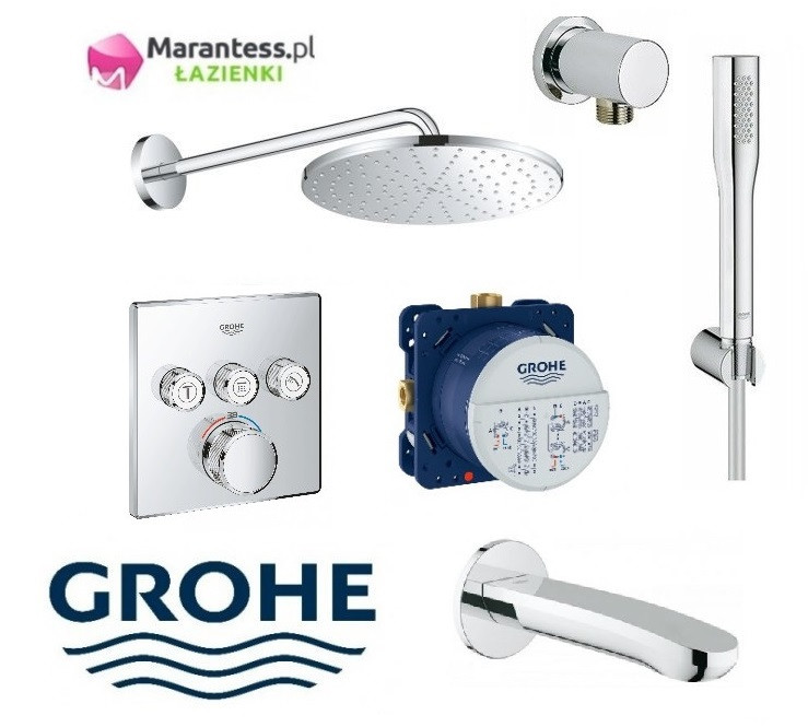Grohe Smartcontrol + Euphoria + Rainshower 310 Mono zestaw podtynkowy termostatyczny z deszczownicą 31x31 i wylewką wannową kompletny 29126000WAN13