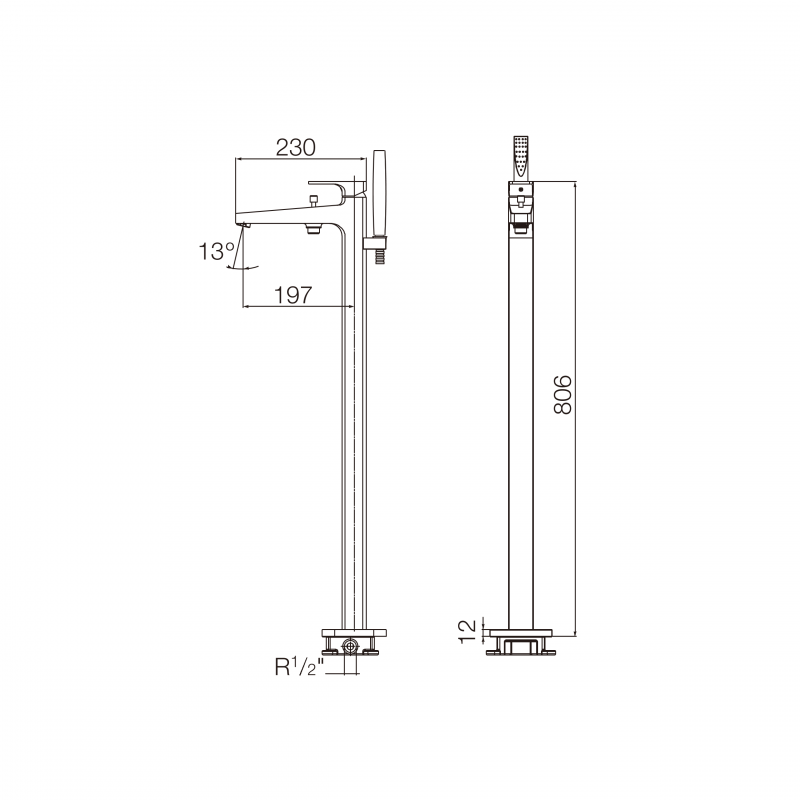 Roca Escuadra bateria wannowa wolnostojąca z zestawem prysznicowym chrom A5A2720C0N