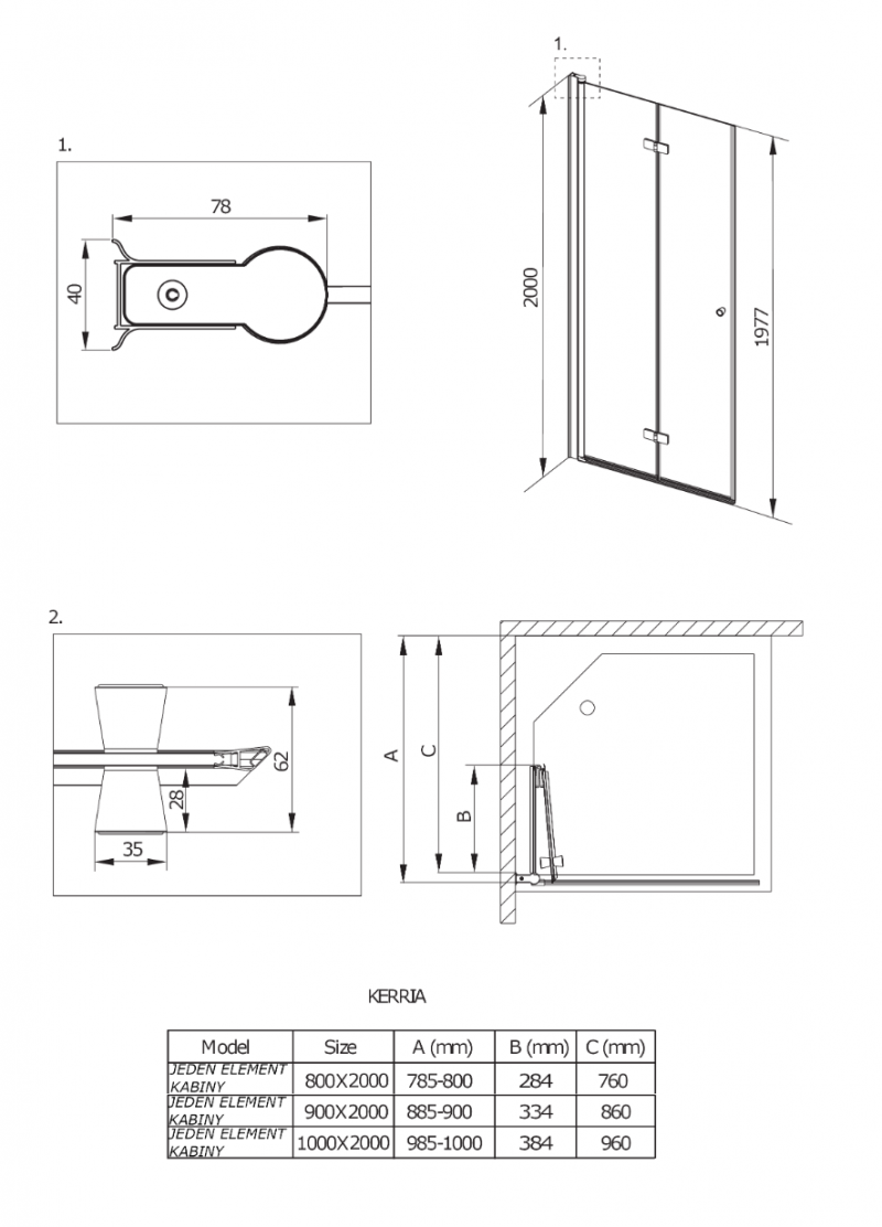 Deante Kerria Plus drzwi wnękowe składane 100 cm L/P chrom szkło przeźroczyste Active Cover KTSX043P