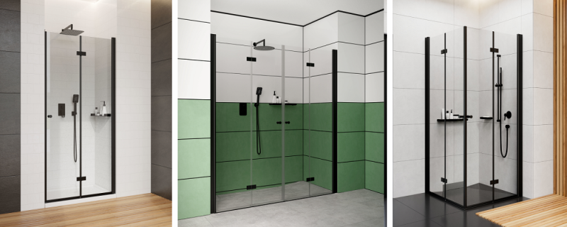 Deante Kerria Plus Nero drzwi wnękowe składane 80 cm L/P czarny szkło przeźroczyste Active Cover KTSXN42P