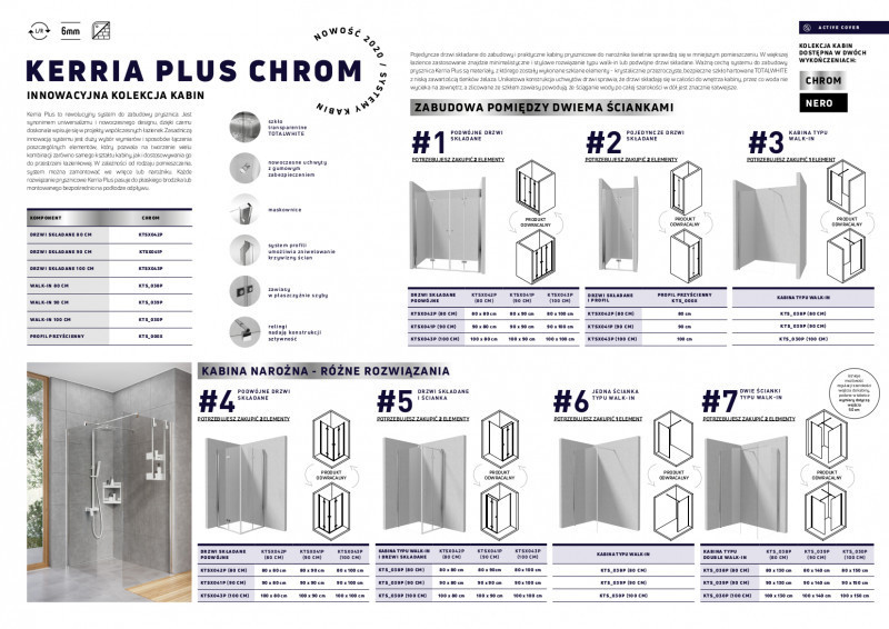 Deante Kerria Plus drzwi wnękowe składane 100 cm L/P chrom szkło przeźroczyste Active Cover KTSX043P