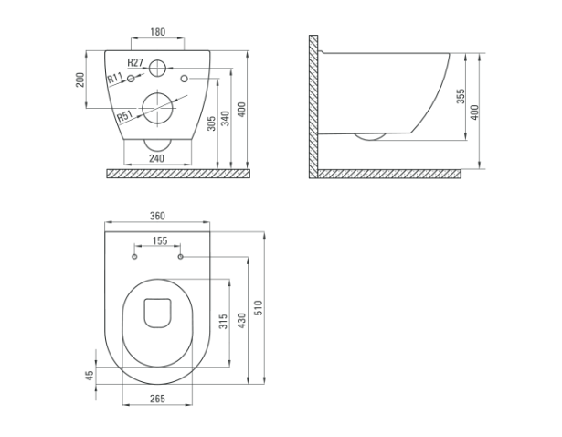 Deante Peonia muszla wisząca bezkołnierzowa 51cm antracyt CDEDZPW