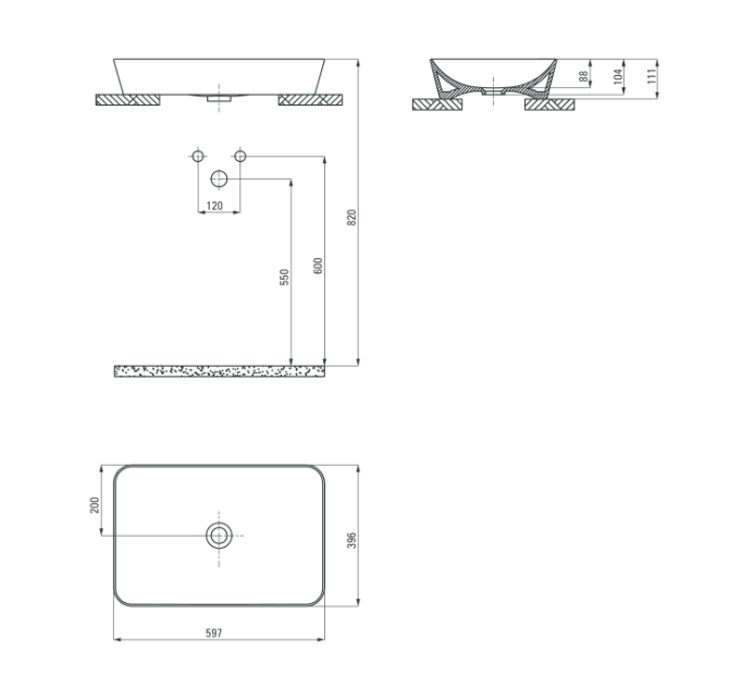 Deante Tess umywalka stawiana na blat 60cm antracyt CDSDU6S
