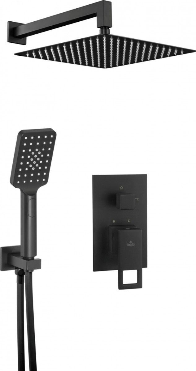 Deante Anemon zestaw prysznicowy podtynkowy z deszczownicą 30x30 czarny NACN9MP