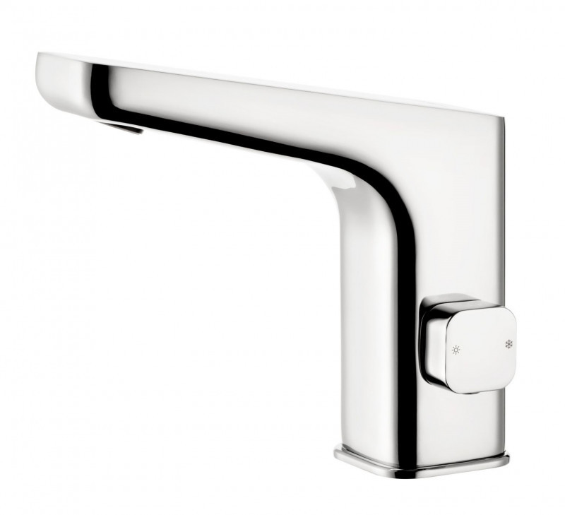 Deante Hiacynt bateria umywalkowa elektroniczna bezdotykowa z regulacją temperatury zasilana baterią 1,5V chrom połysk BQH029R