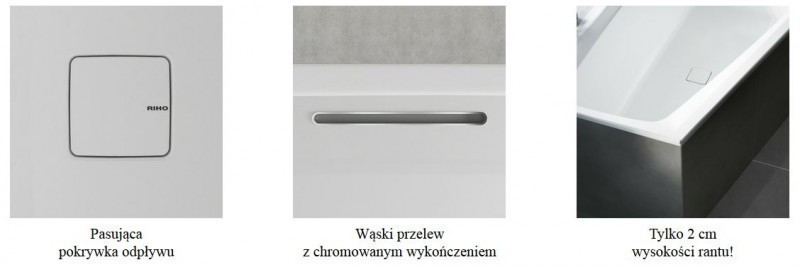 Riho Still Shower LED wanna prostokątna  z oświetleniem LED lewa 180x80 z syfonem akryl BR0500500K00131