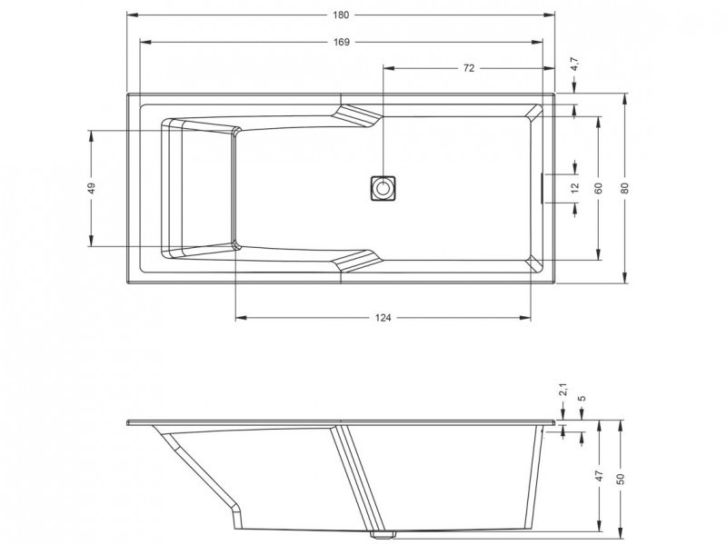 Riho Still Shower LED wanna prostokątna  z oświetleniem LED prawa 180x80 z syfonem akryl BR0500500K00130