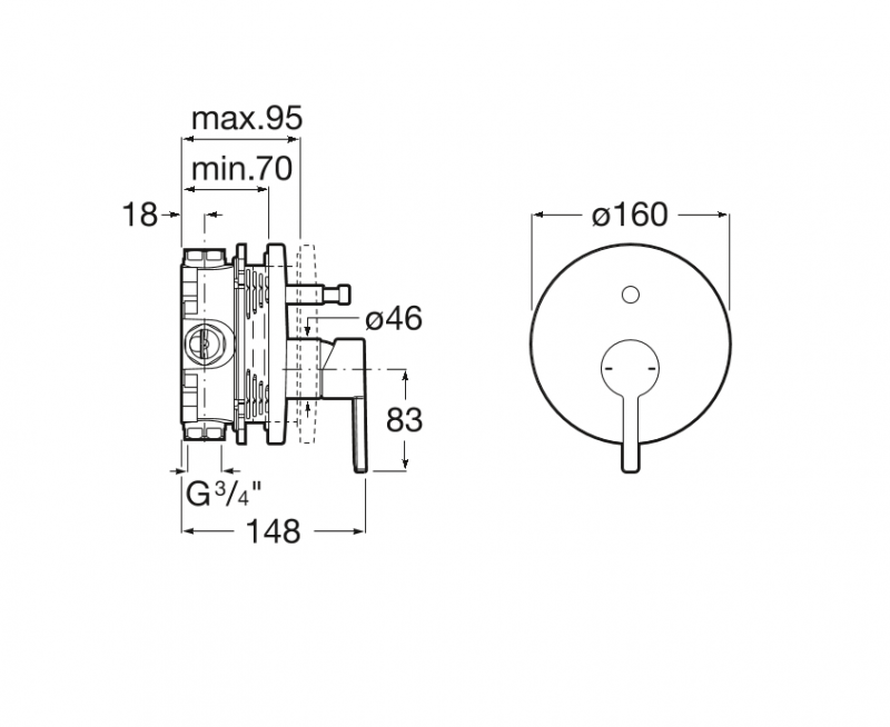 Roca Naia Black bateria podtynkowa dwudrożna czarny tytanowy A5A0B96CN0