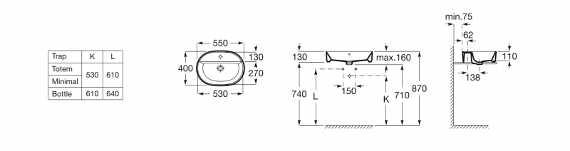 Roca Gap umywalka nablatowa owalna 55x39 cm z otworem i przelewem A3270Y0000