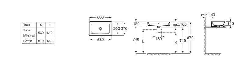 Roca Gap umywalka nablatowa prostokątna 60cm 60x37 z przelewem A3270Y2000