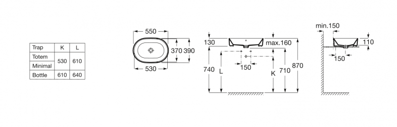 Roca Gap umywalka nablatowa owalna 55x39 cm z przelewem A3270Y1000