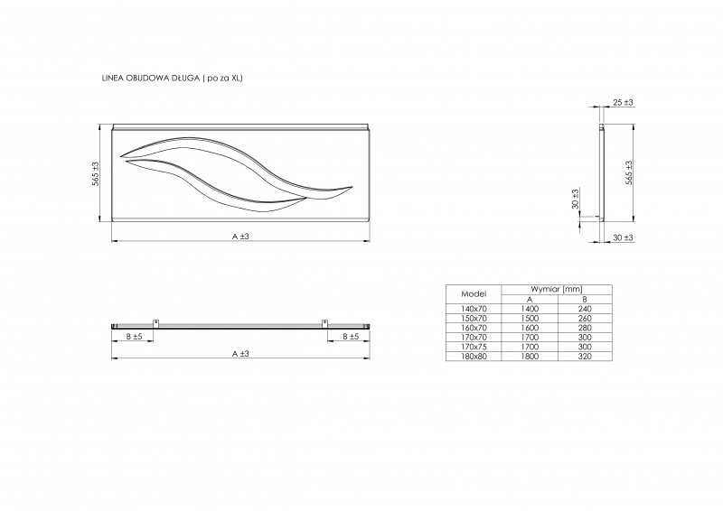 Roca Linea obudowa przednia do wanny 180x80 akryl A25T021000