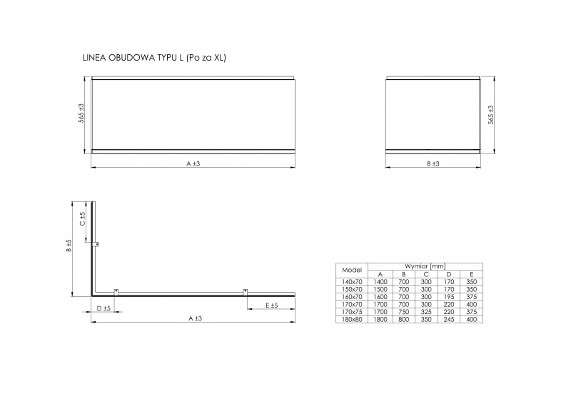 Roca Linea obudowa typu L do wanny lewej 140x70 akryl A25T004000