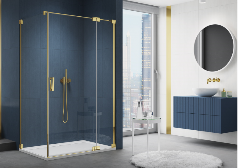 Sanswiss Cadura Gold Line CA13 drzwi wahadłowe jednoczęściowe z elementem stałym prawe 90 cm do wnęki lub ścianki złoty przeźroczyste CA13D0901207