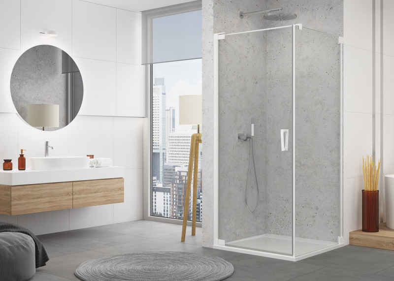 Sanswiss Cadura White Line CA1C drzwi wahadłowe jednoczęściowe lewe 100 cm do wnęki lub ścianki biały mat przeźroczyste CA1CG1000907