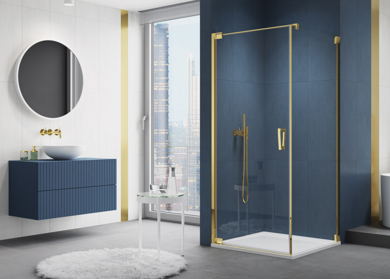 Sanswiss Cadura Gold Line CA1C drzwi wahadłowe jednoczęściowe lewe 90 cm do wnęki lub ścianki złoty przeźroczyste CA1CG0901207