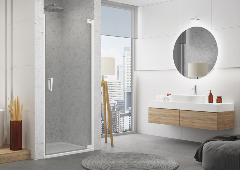 Sanswiss Cadura White Line CA1C drzwi wahadłowe jednoczęściowe prawe 80 cm do wnęki lub ścianki biały mat przeźroczyste CA1CD0800907