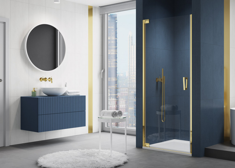 Sanswiss Cadura Gold Line CA1C drzwi wahadłowe jednoczęściowe lewe 90 cm do wnęki lub ścianki złoty przeźroczyste CA1CG0901207