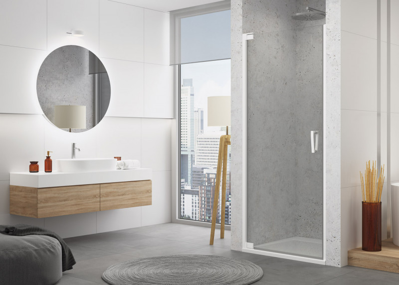 Sanswiss Cadura White Line CA1C drzwi wahadłowe jednoczęściowe lewe 70 cm do wnęki lub ścianki biały mat przeźroczyste CA1CG0700907