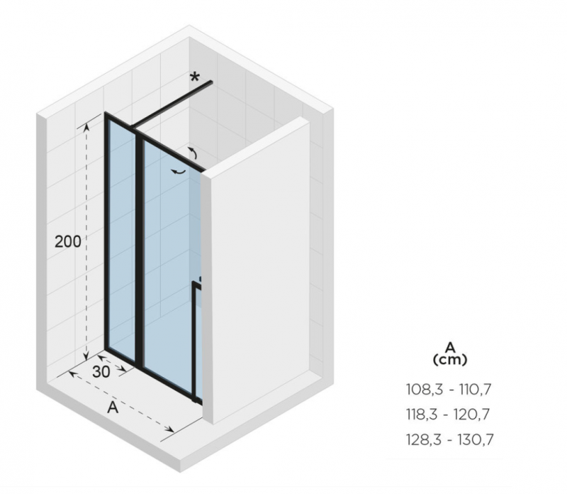 Riho Lucid GD104 drzwi do wneki wahadłowe z elementem stałym 120 cm L/P czarny przeźroczyste GD112B000