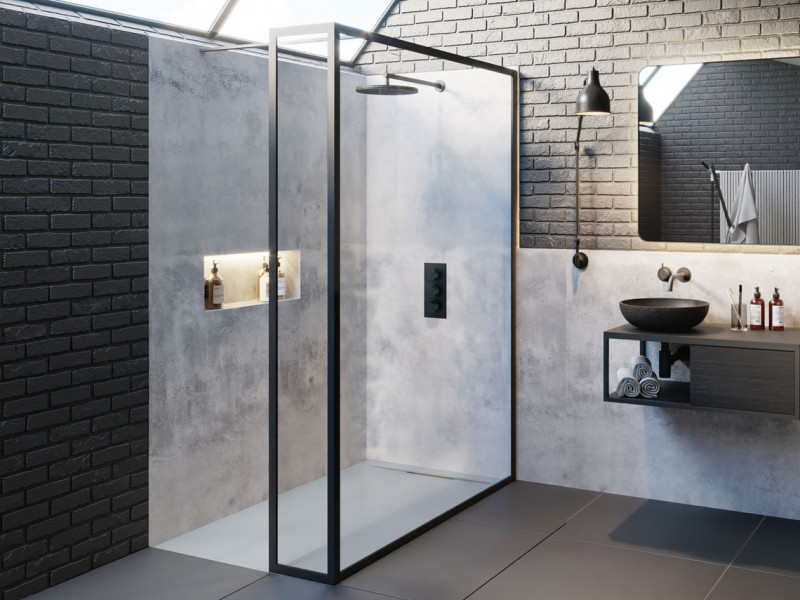 Riho Lucid GD402 kabina typu Walk-In z ścianką boczną 90 cm L/P profil czarny przeźroczyste GD409B030