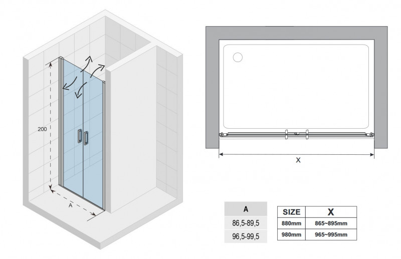Riho Novik Z111 drzwi do wnęki dwuczęsciowe wahadłowe 90 cm chrom przeźroczyste GZ6090000