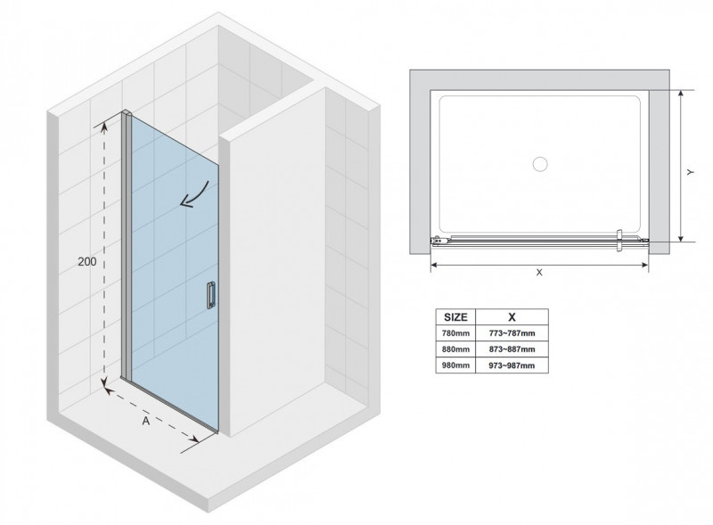 Riho Novik Z101 drzwi do wnęki otwierane 90 cm L/P chrom przeźroczyste GZ1090000