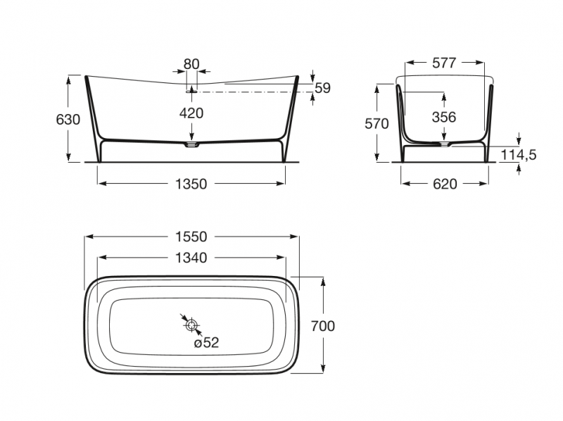 Roca Maui Square wanna wolnostojąca 155x70 konglomerat biały A248502000