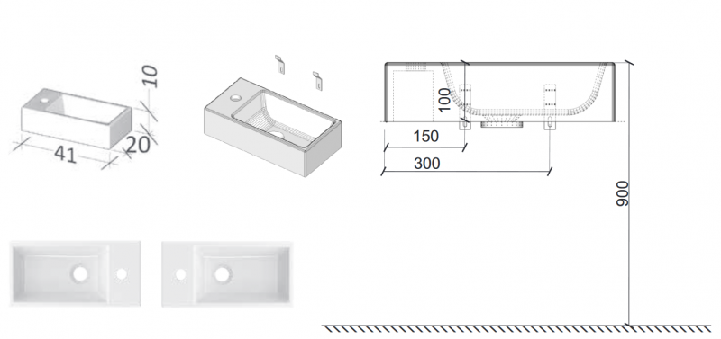Riho Livit Tiny Wash umywalka nablatowa/wisząca 41x20,5 cm prawa biały polysk F70074