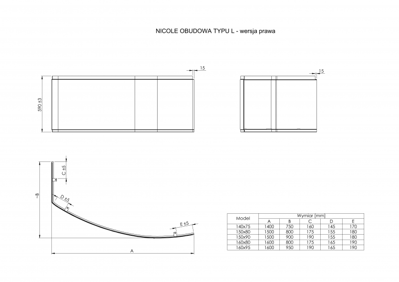 Roca Nicole obudowa prawa przednia 160x80 A25T058000