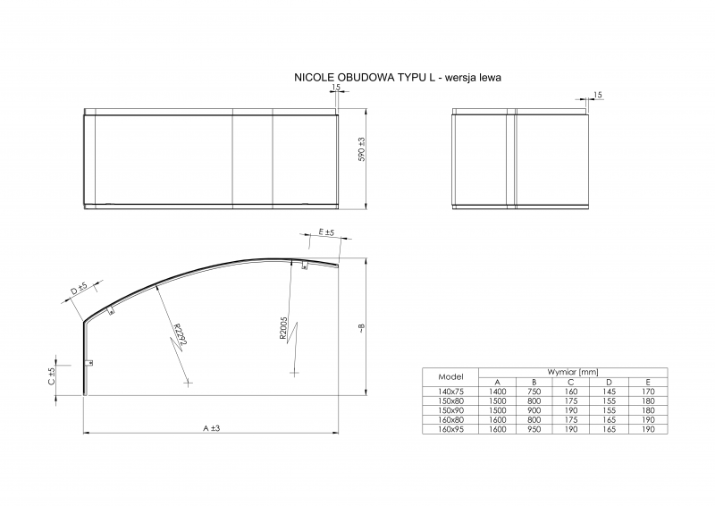 Roca Nicole obudowa lewa przednia 140x75 A25T044000