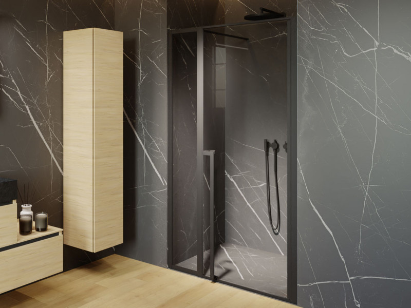 Riho Lucid GD104 drzwi do wneki wahadłowe z elementem stałym 120 cm L/P czarny przeźroczyste GD112B000