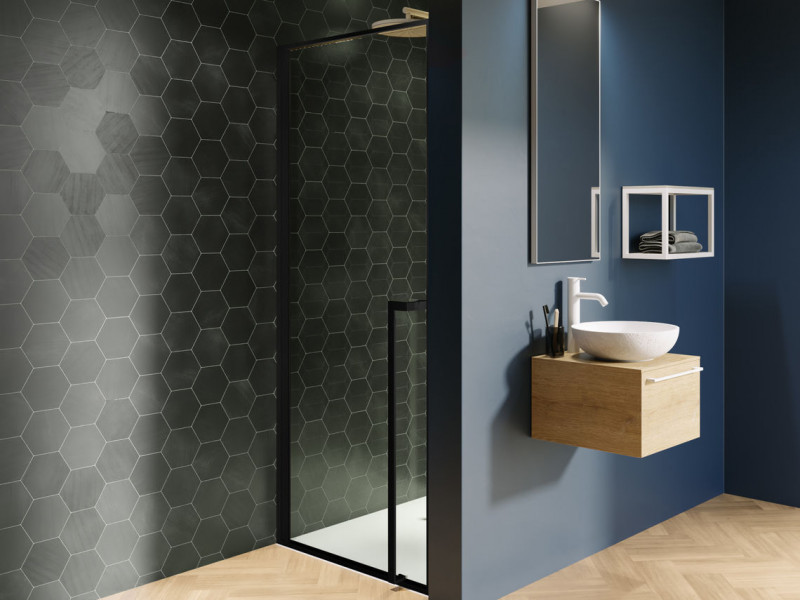 Riho Lucid GD101 drzwi do wneki wahadłowe 100 cm L/P czarny przeźroczyste GD110B000