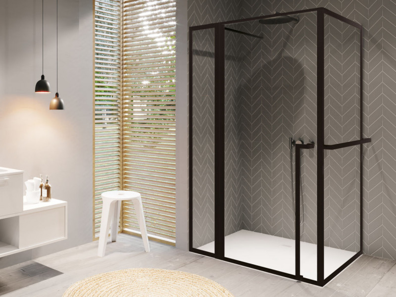 Riho Lucid GD203 kabina prostokątna 120x80 L/P drzwi wahadłowe 120 + ścianka 80 czarny przeźroczyste GD212B080