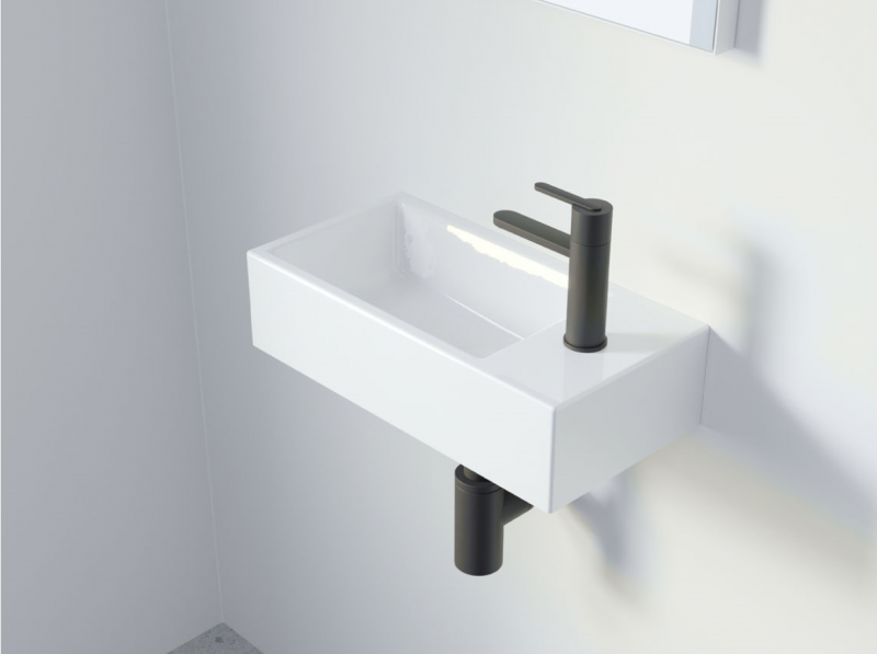 Riho Livit Tiny Wash umywalka nablatowa/wisząca 41x20,5 cm prawa biały polysk F70074