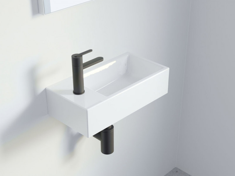 Riho Livit Tiny Wash umywalka nablatowa/wisząca 41x20,5 cm lewa biały polysk F70075