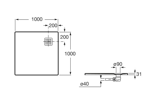 Roca Terran brodzik kwadratowy 100x100 z syfonem konglomerat stonex czarny AP033E83E801400
