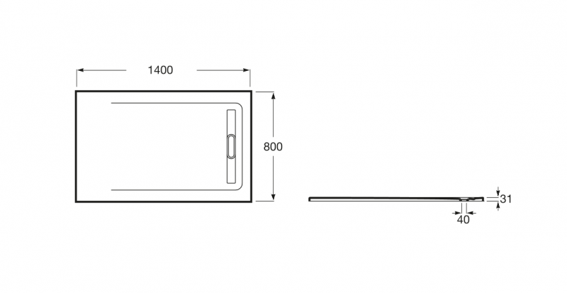 Roca Aquos brodzik prostokątny 140x80 ze zintegrowanym odpływem konglomerat szary łupek AP60157832001200