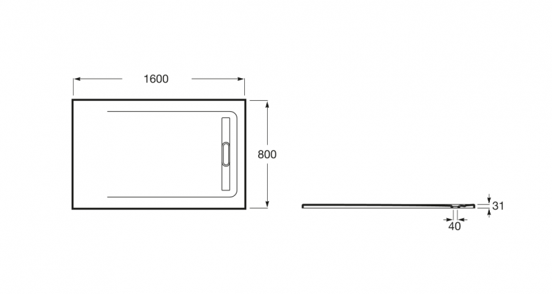 Roca Aquos brodzik prostokątny 160x80 ze zintegrowanym odpływem konglomerat szary łupek AP60164032001200